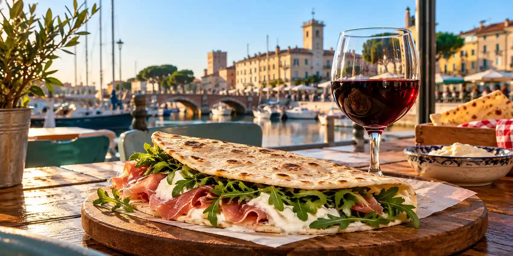 Piadina romagnola con squacquerone e rucola a Rimini